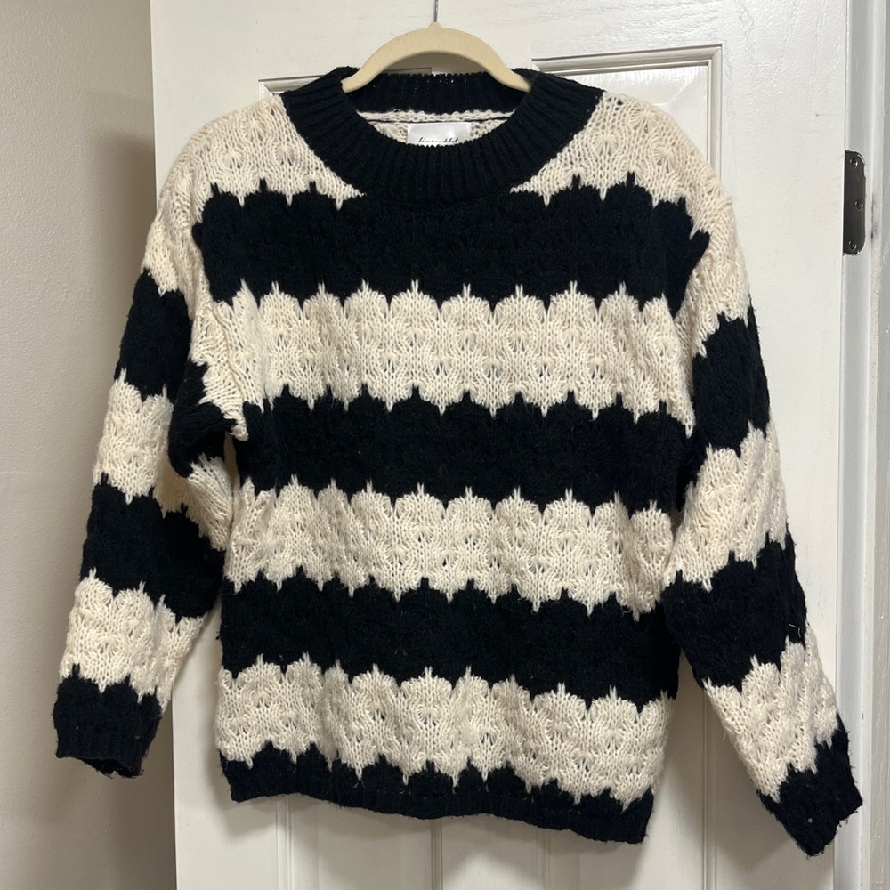 Line and Dot Beckett Black and Cream Striped Pullover Sweater